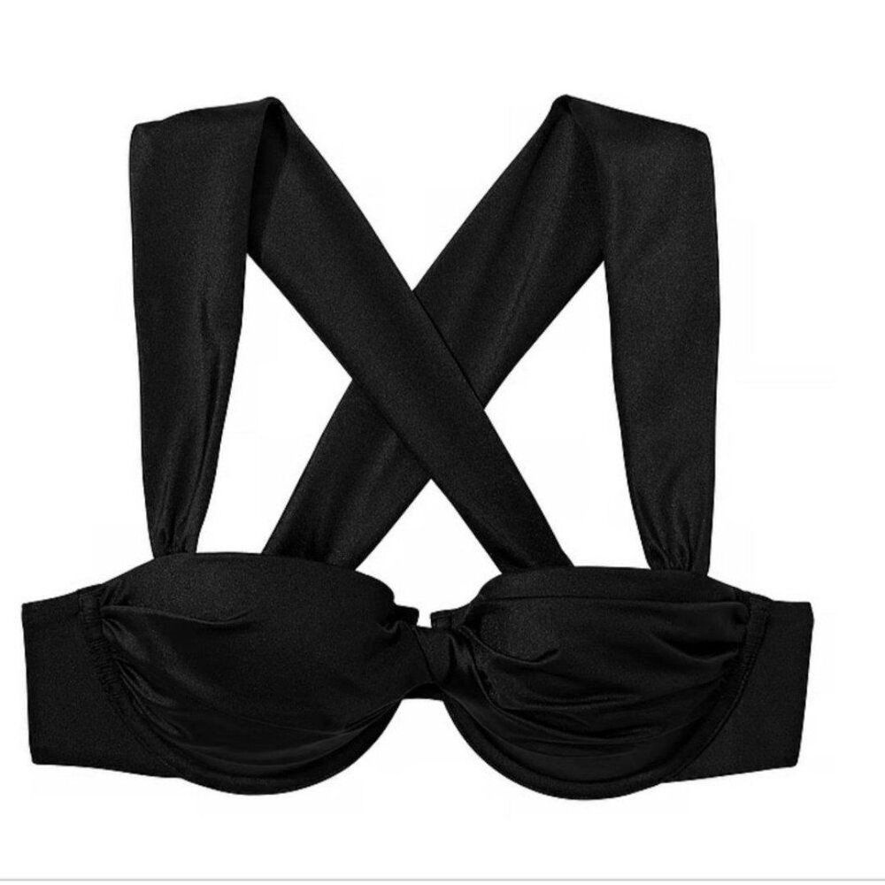 VICTORIA'S SECRET NWT Sz 32D Black Swim Twist Balconette Bikini Top